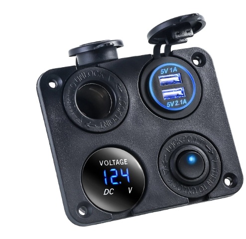 Панел за вграждане 4в1-  2 USB порта, гнездо за запалка+ волтметър