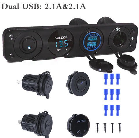 Панел за вграждане  USB порт, гнездо за запалка+ волтметър