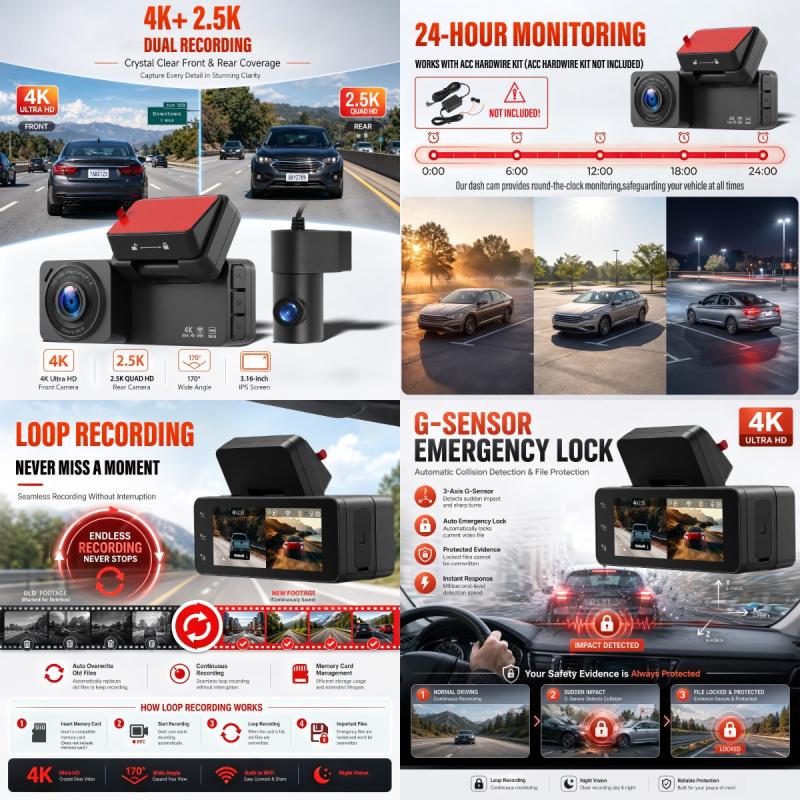 image_4 Двоен 4K Видеорегистратор за Кола с 3.16" Дисплей, WiFi, GPS, Нощно Виждане и Задна Камера