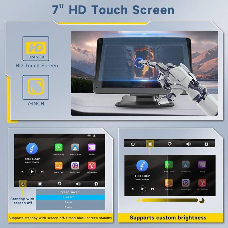 Преносим безжичен Carplay екран Airplay Android Auto Car Radio Stereo BT 7"