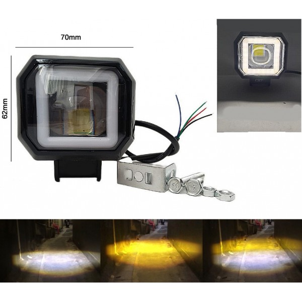 Диодна светлина с ринг ( правоъгълен ) 12V-24V - бяло / жълто
